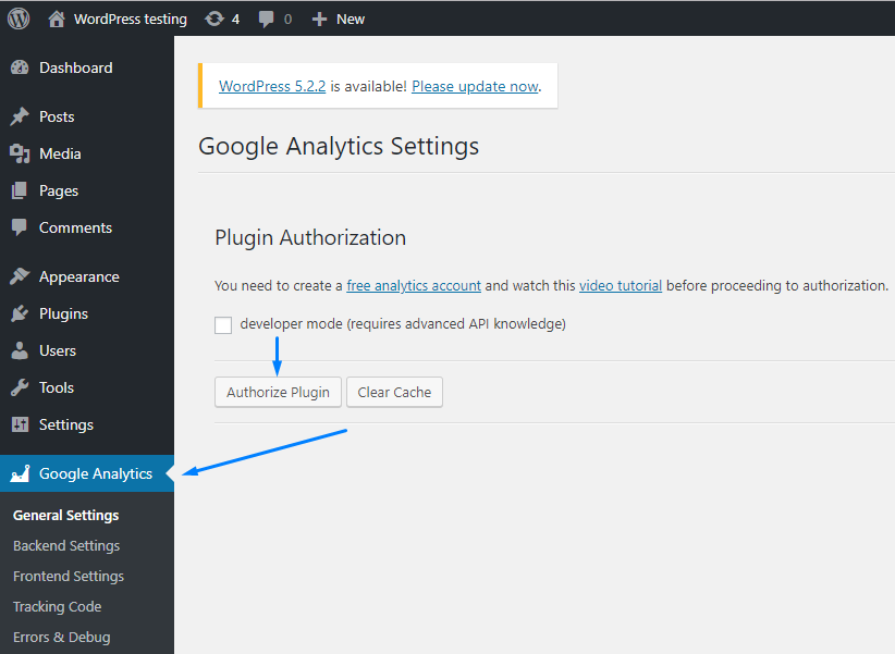 Authorize Google analytics