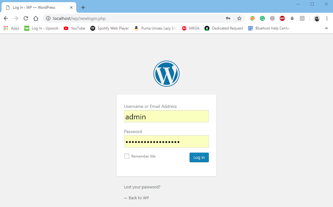 changed WordPress URL login