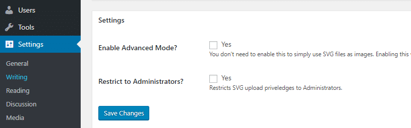 svg support settings