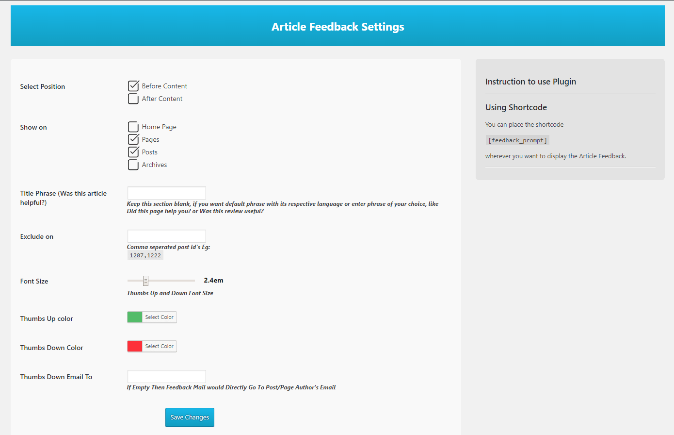 article feedback settings