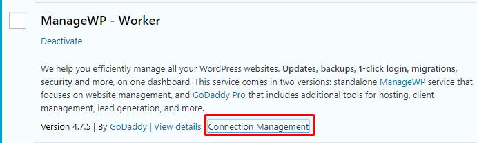 Connection management managewp