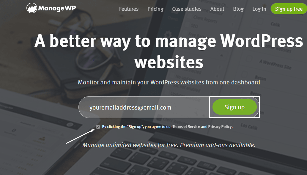 ManageWP sign up process