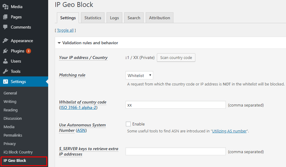 IP geo block settings