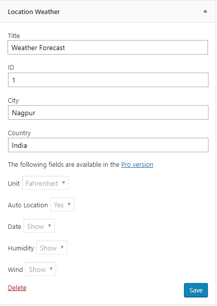 Location weather widget