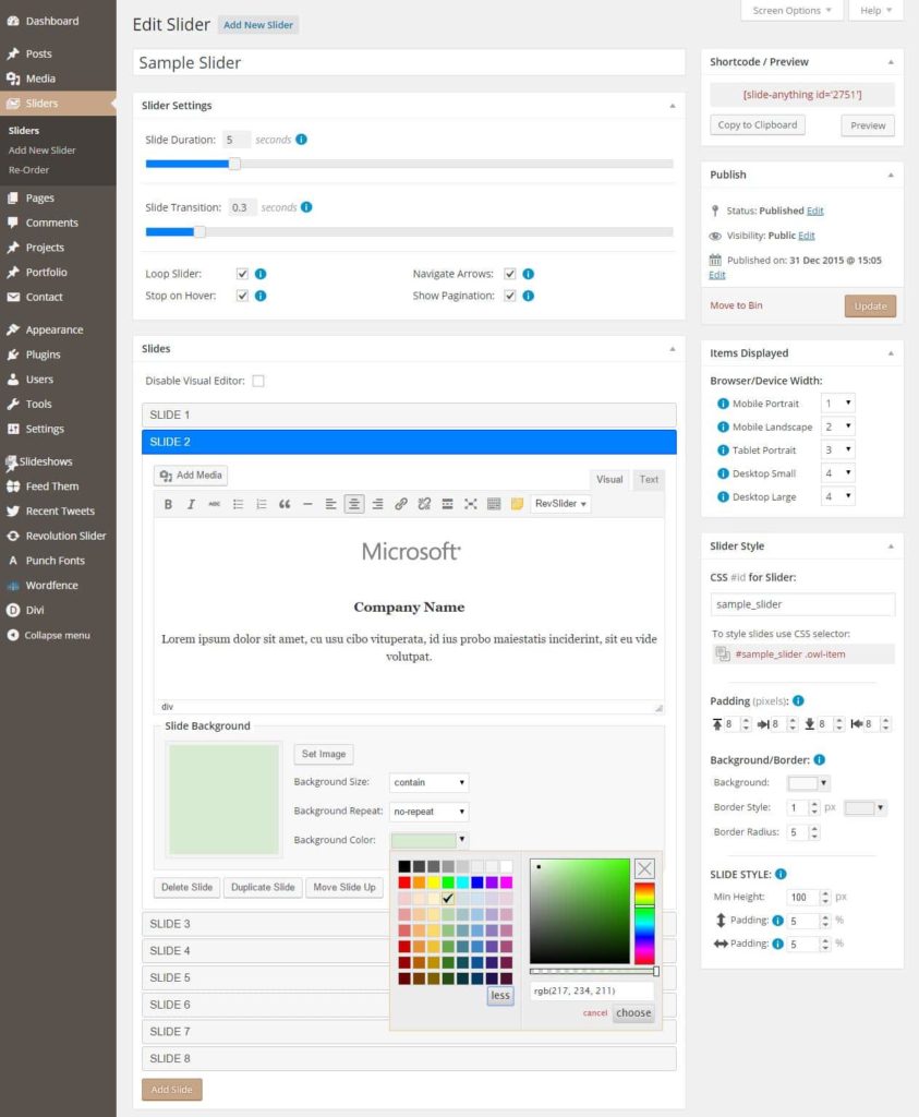 Slide anything Dashboard