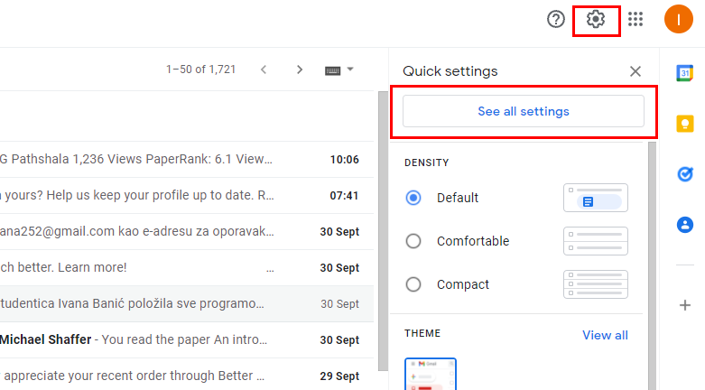 Gmail settings tab