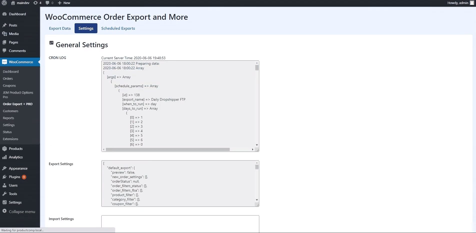 WooCommerce Order Export Settings